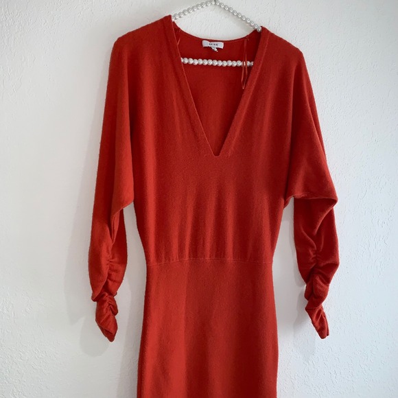 Reiss Jenna cashmere mix knit dress ruched long sleeve v neck size XS orange - Picture 6 of 16